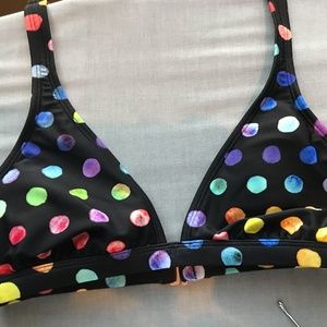 Multicolored polkadot black bikini top